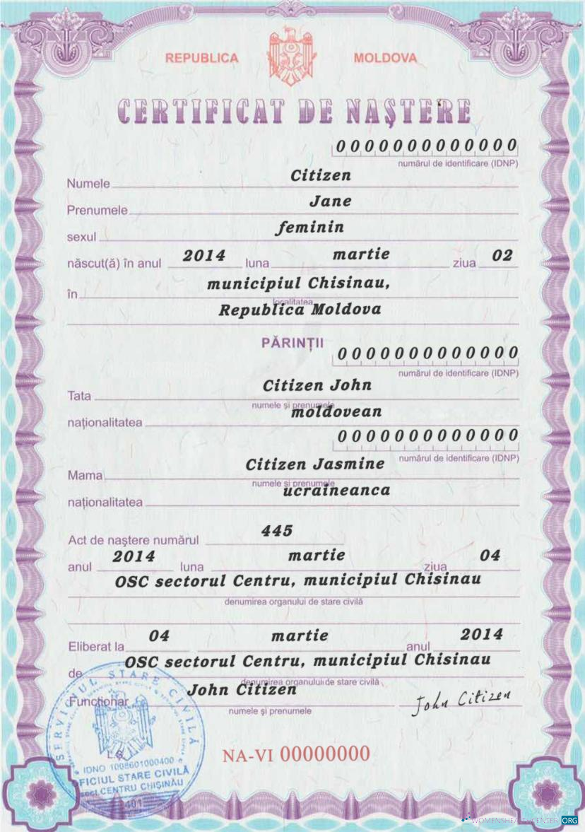 Download MOLDOVA birth certificate Photoshop template